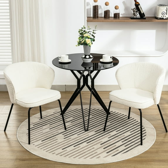 Boucle Fabric Dining Chairs, Metal Frame, Black Legs, Cozy Feel Modern Fabric, Long-term Use