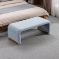 thumbnail image 1 of Boucle Fabric Entryway Bench End of Bed, Loveseat Ottoman Footstool Bedroom Bench Vanity Bench Indoor Shoe Bench with Gold Metal Legs for Entryway Bedroom Living Room, Light Blue, 1 of 8