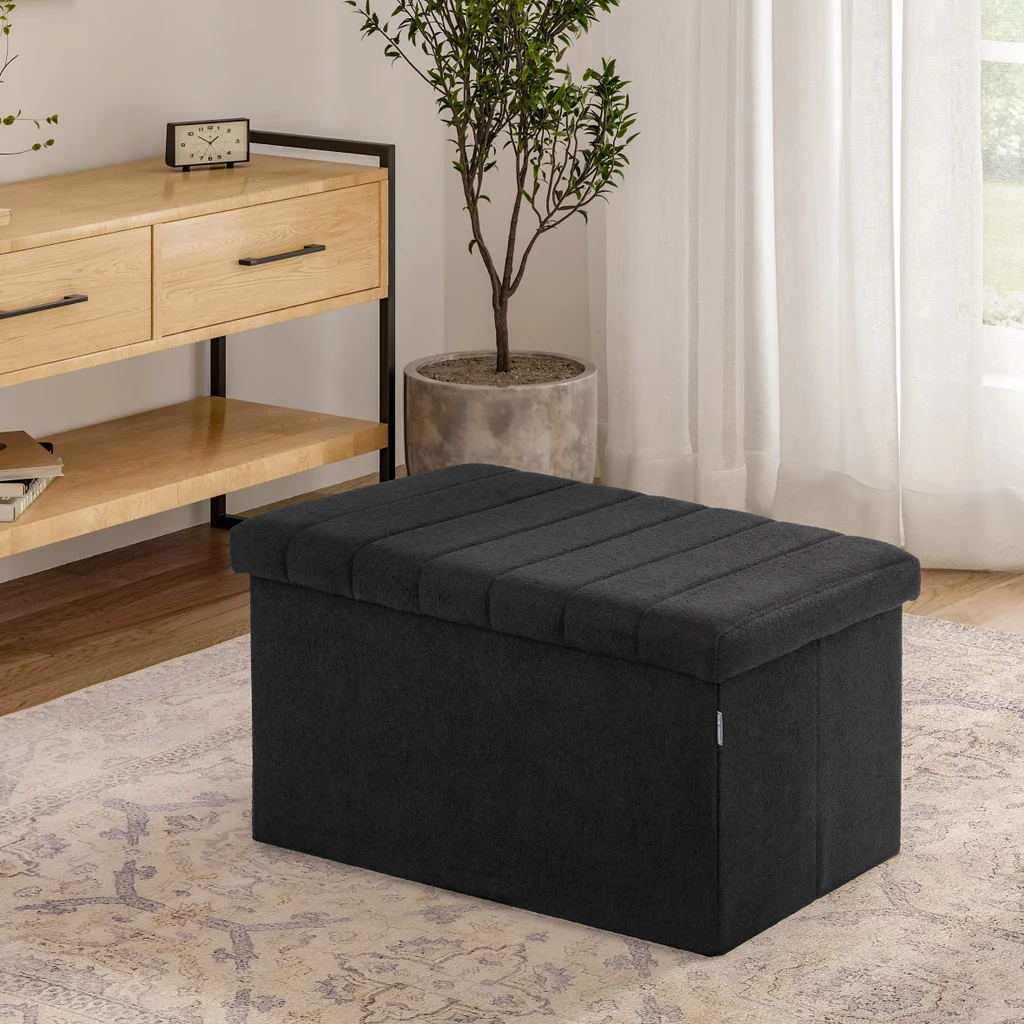 Boucle Fabric Foldable Storage Trunk, Multipurpose Organizer Box
