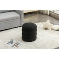 thumbnail image 1 of Boucle Fabric Round Ottoman Footstool with Wooden Shelving, Black, 1 of 9