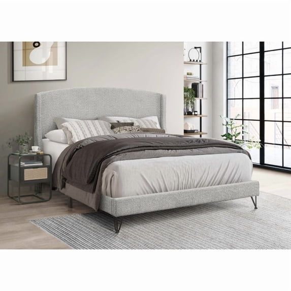 Boucle Fabric Upholstered Full Size Platform Bed Frame, Round Arc Wing ...