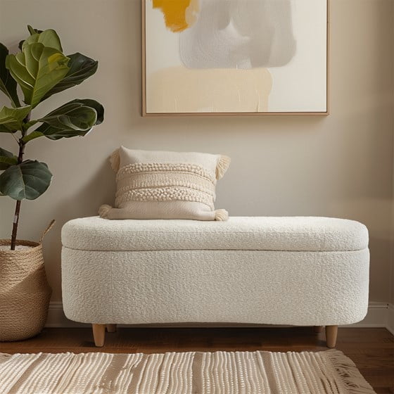 Boucle Flip Top Storage Bench Cream See below
