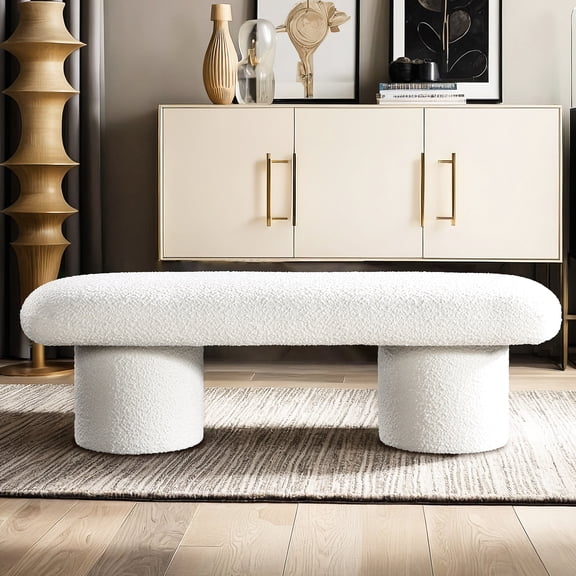 Boucle Living Room Bench - Versatile Seating Option Window Creates A Cozy Spot