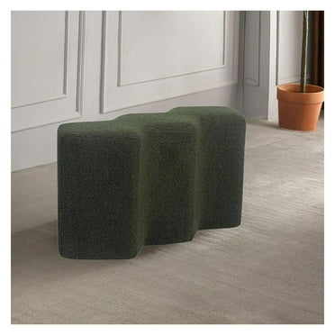 Boucle Ottoman, 35" Curved Entryway Ottoman - Dark Green