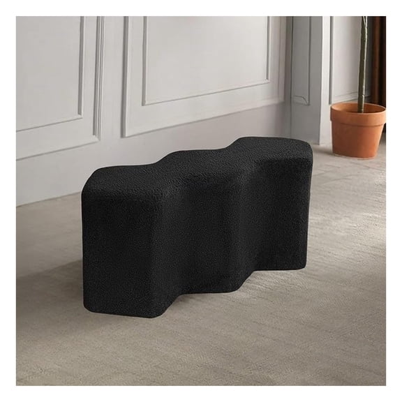 Boucle Ottoman, 35” Curved Modern Storage Footrest Stool - Pure Black