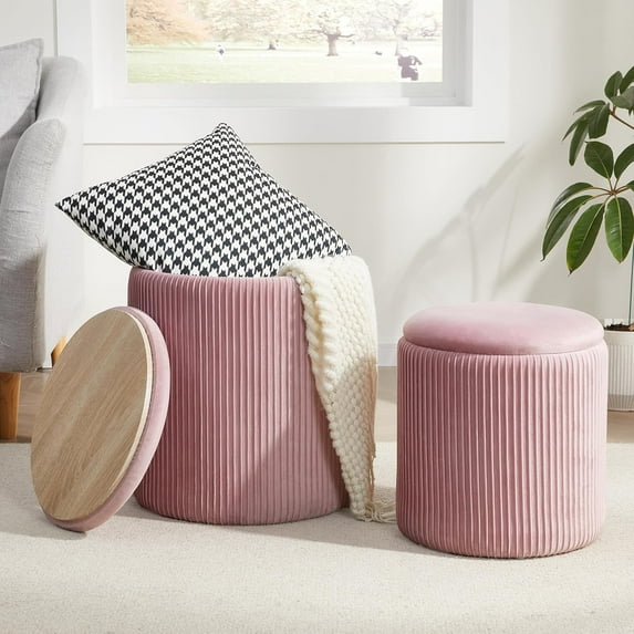 Boucle Round Ottoman with Storage,Small Foot Stool Ottoman for Living ...
