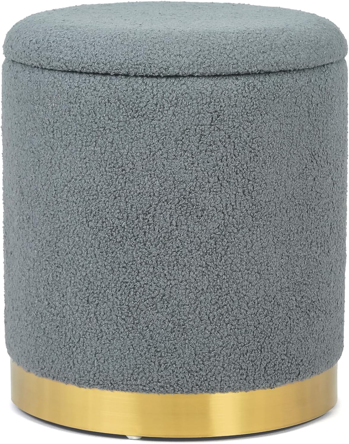 Boucle Round Storage Ottoman with Removable Lid, Small Upholstered Foot ...