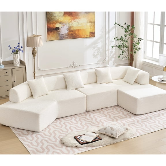 Boucle Sectional Sofa, High-Resilience Fabric & Dense Foam / Comfortable Seating for Taller Individuals
