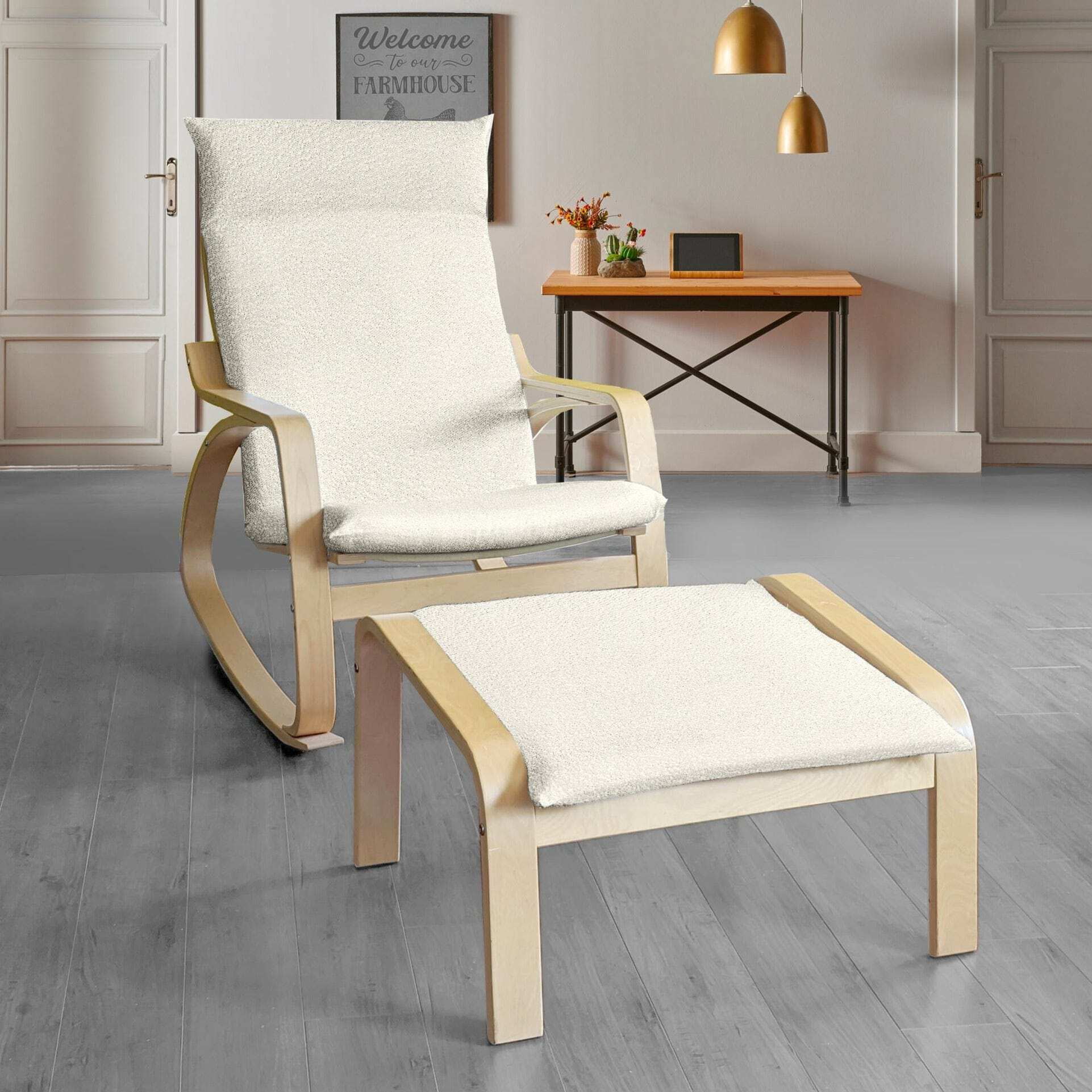 Boucle Sherpa Natural White Chair and Footstool Covers Compatible with IKEA Poang