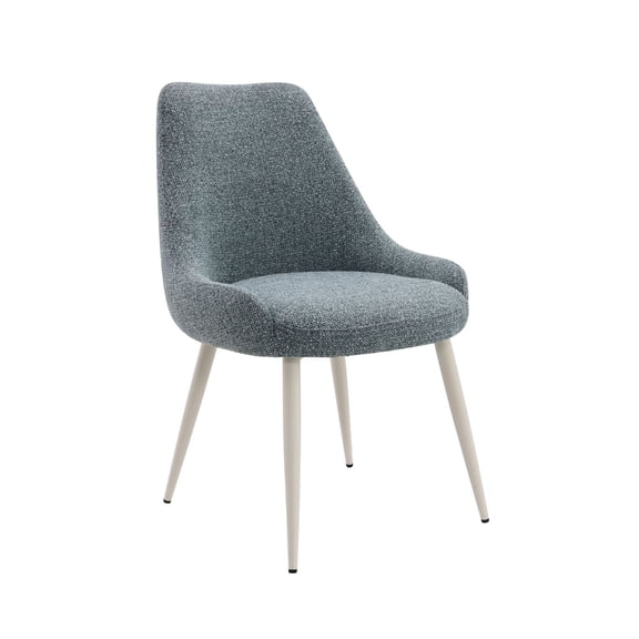 Boucle Side Chair - Light Blue Accent Chair - Modern Dining Chair - Bone White Base - Living Room Bedroom Accent - Padded Seat & Back