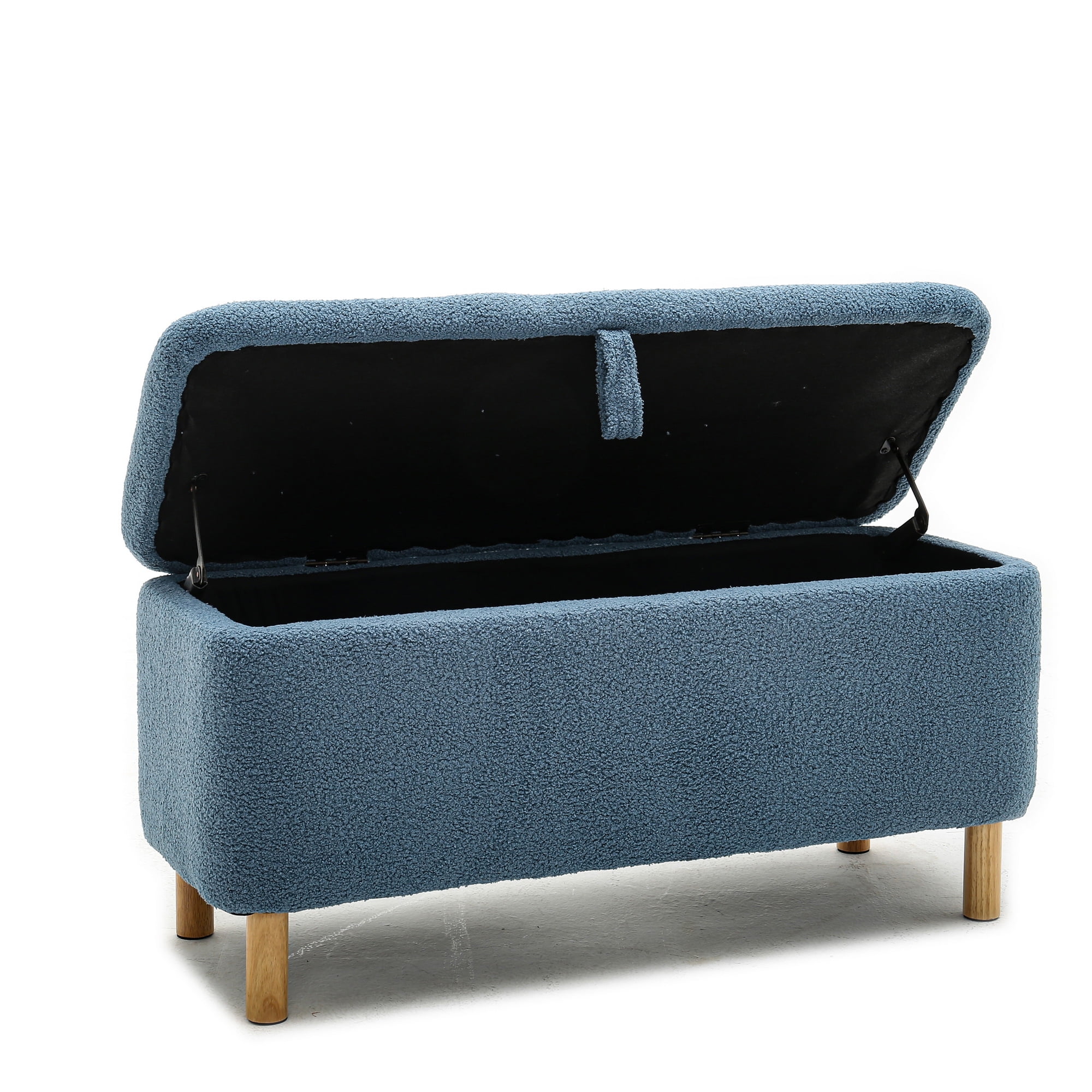Boucle Storage Bench, 39" Rectangle Ottoman Footstool with Wood Legs