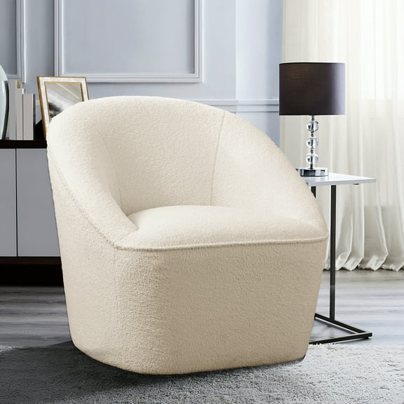Boucle Swivel Accent Sitting Chair - Soft Fabric, Construction, Modern Relaxing Design, Space Saving
