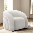thumbnail image 1 of Boucle Swivel Barrel Chair, No Assembly Round Upholstered Armchair Accent Chair Single Sofa Chair for Living Room-White, 1 of 6