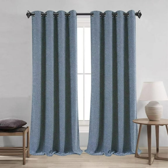 Boucle Textured Grommet Window Curtain Panel, Blue, 54x84 Inches