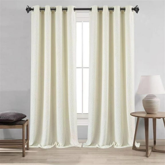 Boucle Textured Grommet Window Curtain Panel, Ivory, 54x84 Inches