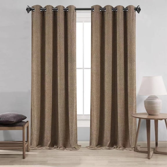 Boucle Textured Grommet Window Curtain Panel, Taupe, 54x84 Inches