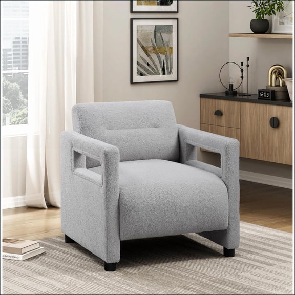 Boucle Upholstered Accent Chair for Adults, Solid Plywood Frame Single Armchair, Available in Light Gray/Dark Gray/Charcoal Gray/Slate Gray for Living Room Bedroom