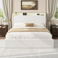 thumbnail image 1 of Boucle Upholstered Bed Frame Full Size/Queen Size,Bed Frame with LED Light Headboard,Charging Station and 4 Storage Drawers,No Box Spring Needed,Wood Slats, 1 of 8