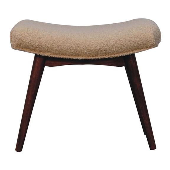 Boucle Upholstered Curved Bench With Solid Wood In Nordic Style Honey Natural Padding