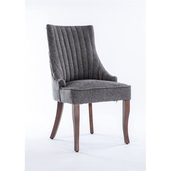 Boucle Upholstered Dining Chair with Padded Backs, Solid Wood Legs, Modern Kitchen Chair Armless for Living Room Bedrooms, Grey