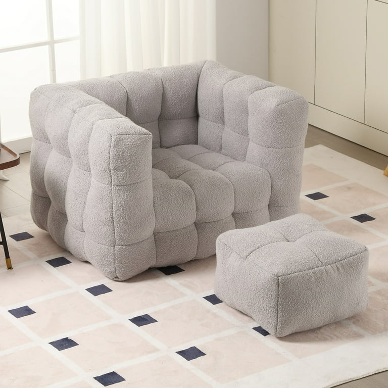 Boucle Upholstered Tufted Modern Single Sofa Chair with Ottoman Gray Walmart