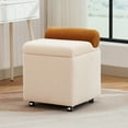 thumbnail image 1 of Boucle Vanity Chair with Storage, Swivel Upholstered Vanity Stool with Safety Hinge and Wheels, Square Ottoman for Bedroom, Dressing Room, Living Room, Beige, 1 of 8