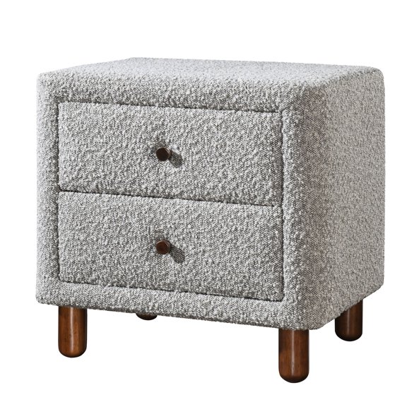 Boucle and Composite Wood - Two Drawer Storage Unit - Bedroom Environment - Create Chic Ambiance