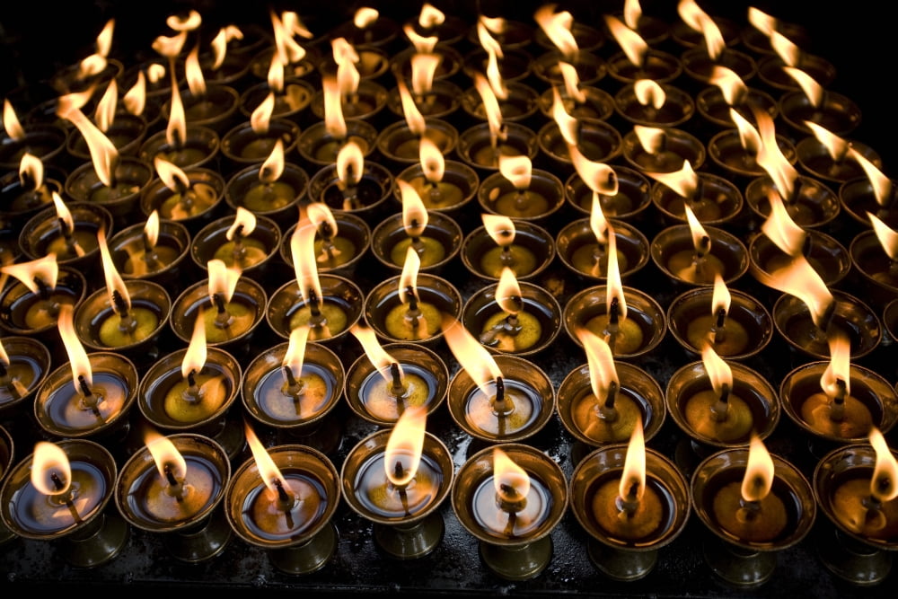 Boudhnath Kathmandu Nepal Candles Burning In Rows Canvas Art - David DuChemin Design Pics (19 x 12)
