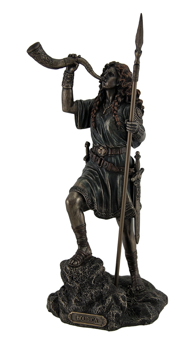 Boudica Bronze Warrior Queen Statue with Spear and Celtic Horn