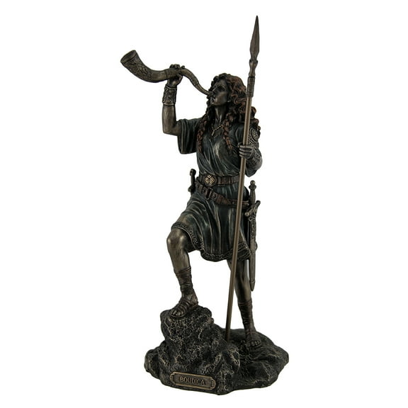 Boudica Warrior Queen of Iceni Holding Spear Blowing Celtic Horn Statue