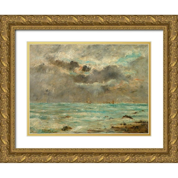 Boudin, After Eugene 14x12 Gold Ornate Wood Framed with Double Matting Museum Art Print Titled - The Coast at Trouville