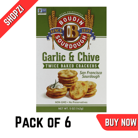 Boudin Crackers, Garlic & Chive, Twice Baked, 5 oz Box, 6 Pack