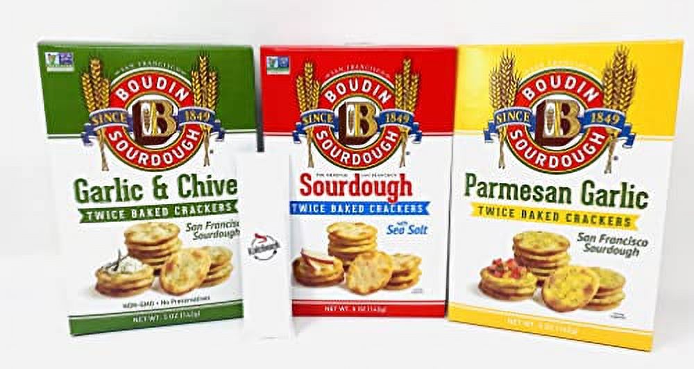 Boudin Sourdough Twice Baked Gourmet Crackers Variety PACK Garlic And Chive Sea Salt