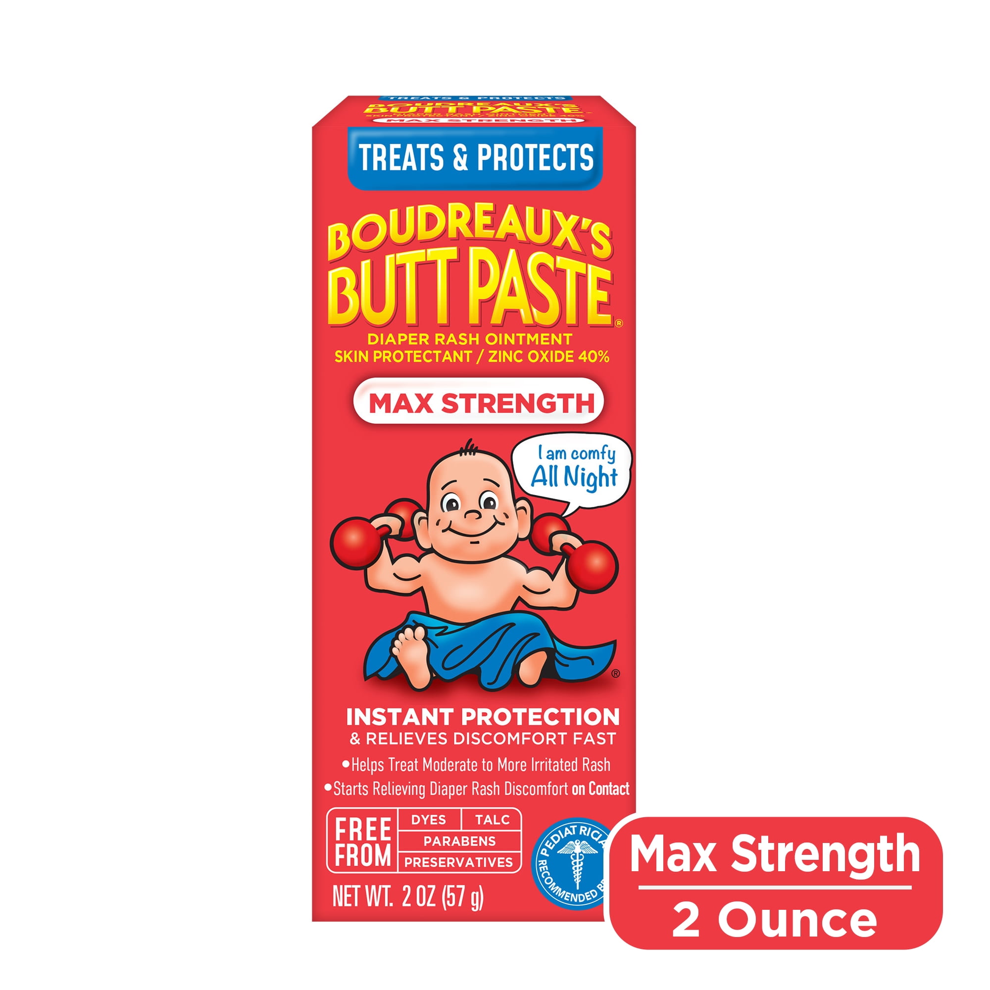 Boudreaux's Butt Paste Maximum Strength, Diaper Rash Cream for Babies, Infant Ointment, 2 oz