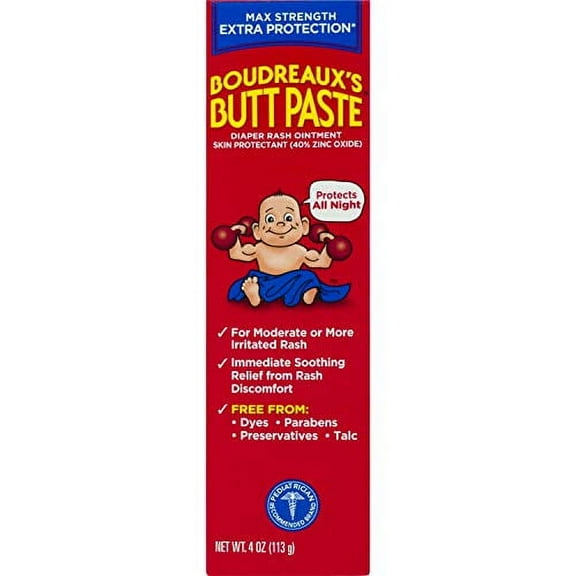 Boudreaux's Butt Paste Diaper Rash Ointment Maximum Tube Paraben Preservative Free, Max Strength, 4 Ounce