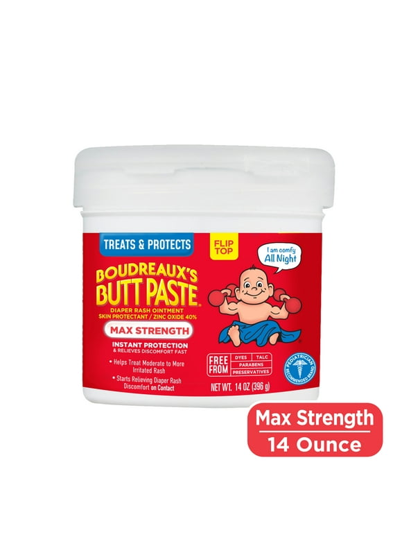 Boudreaux's Butt Paste Maximum Strength, Baby Diaper Rash Cream, Ointment, 14 oz Flip-Top