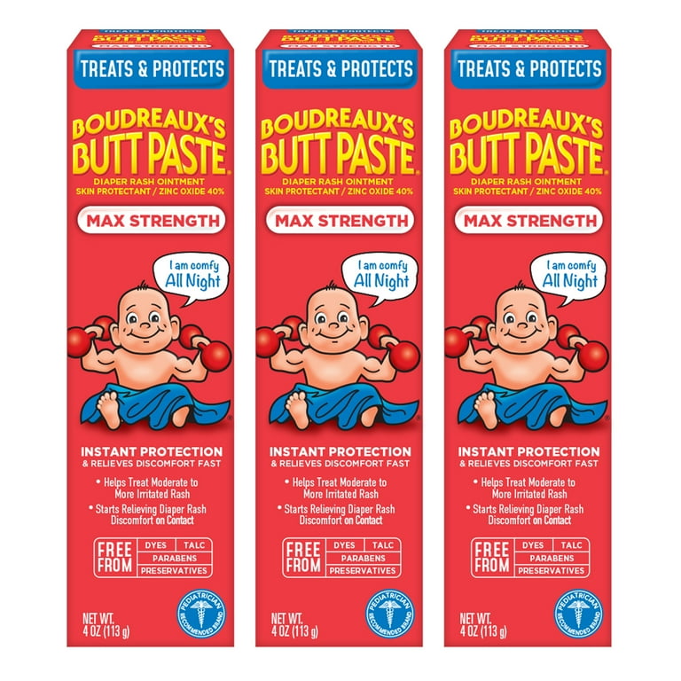 Boudreaux s Butt Paste Maximum Strength Baby Diaper Rash Cream Ointment 4 oz 3 Pack