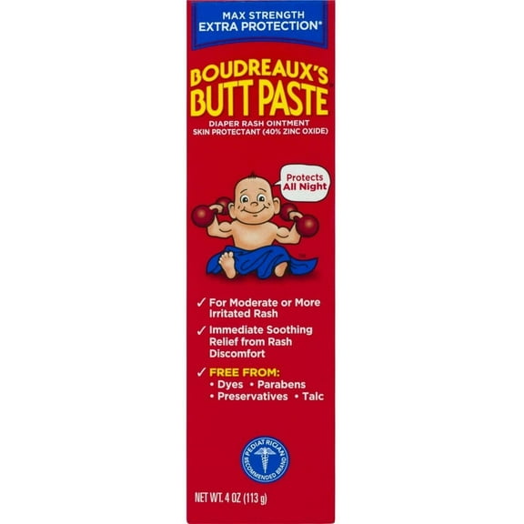 Boudreaux's Butt Paste Maximum Strength Diaper Rash Cream, Ointment for Baby, 4 oz Tube (Pack of 2)