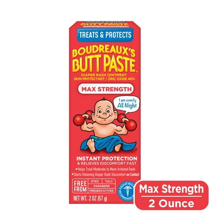 Boudreaux's Butt Paste Maximum Strength, Diaper Rash Cream for Babies, Infant Ointment, 2 oz