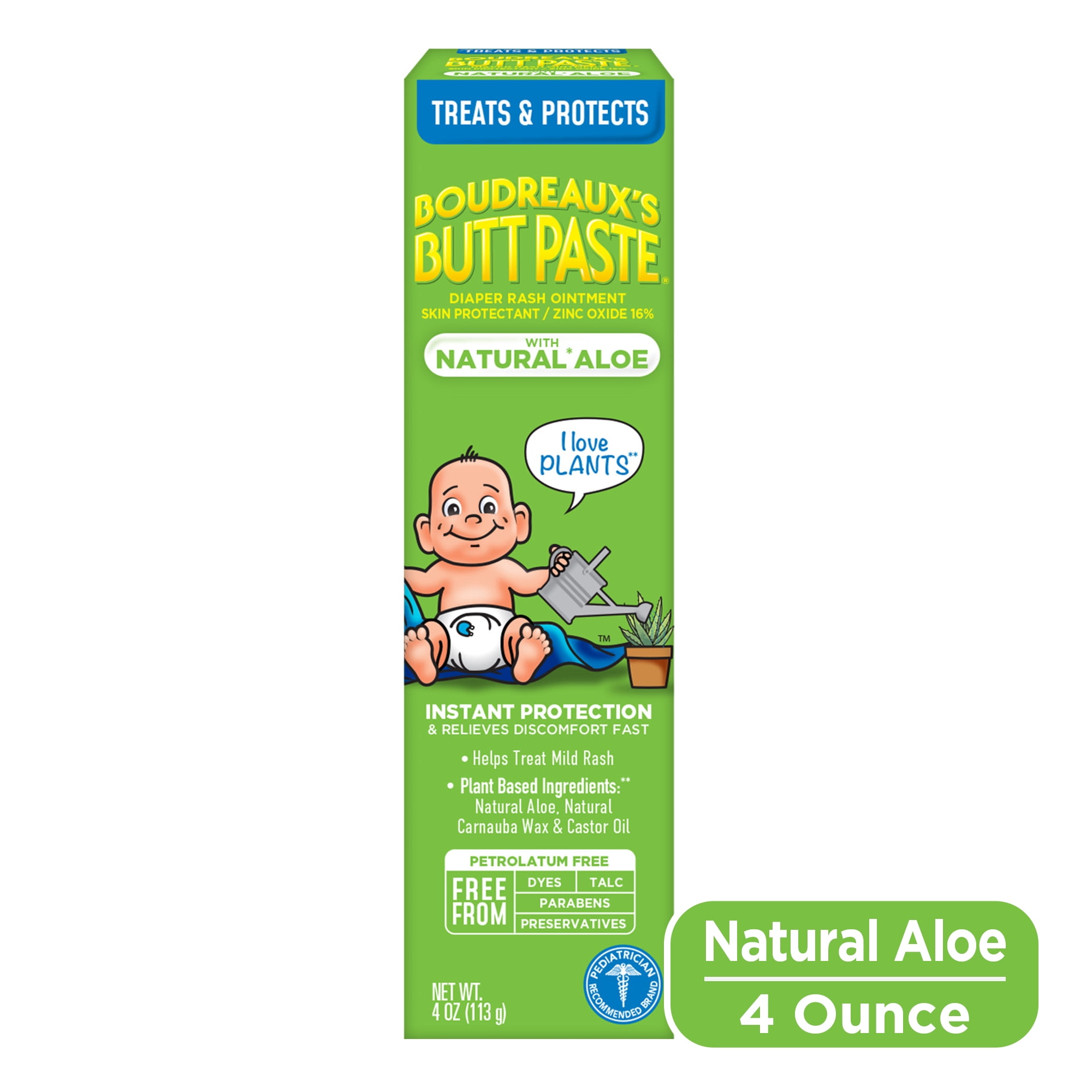 Boudreaux's Butt Paste With Natural* Aloe Diaper Rash Cream, Ointment for Infant, 4 oz Tube