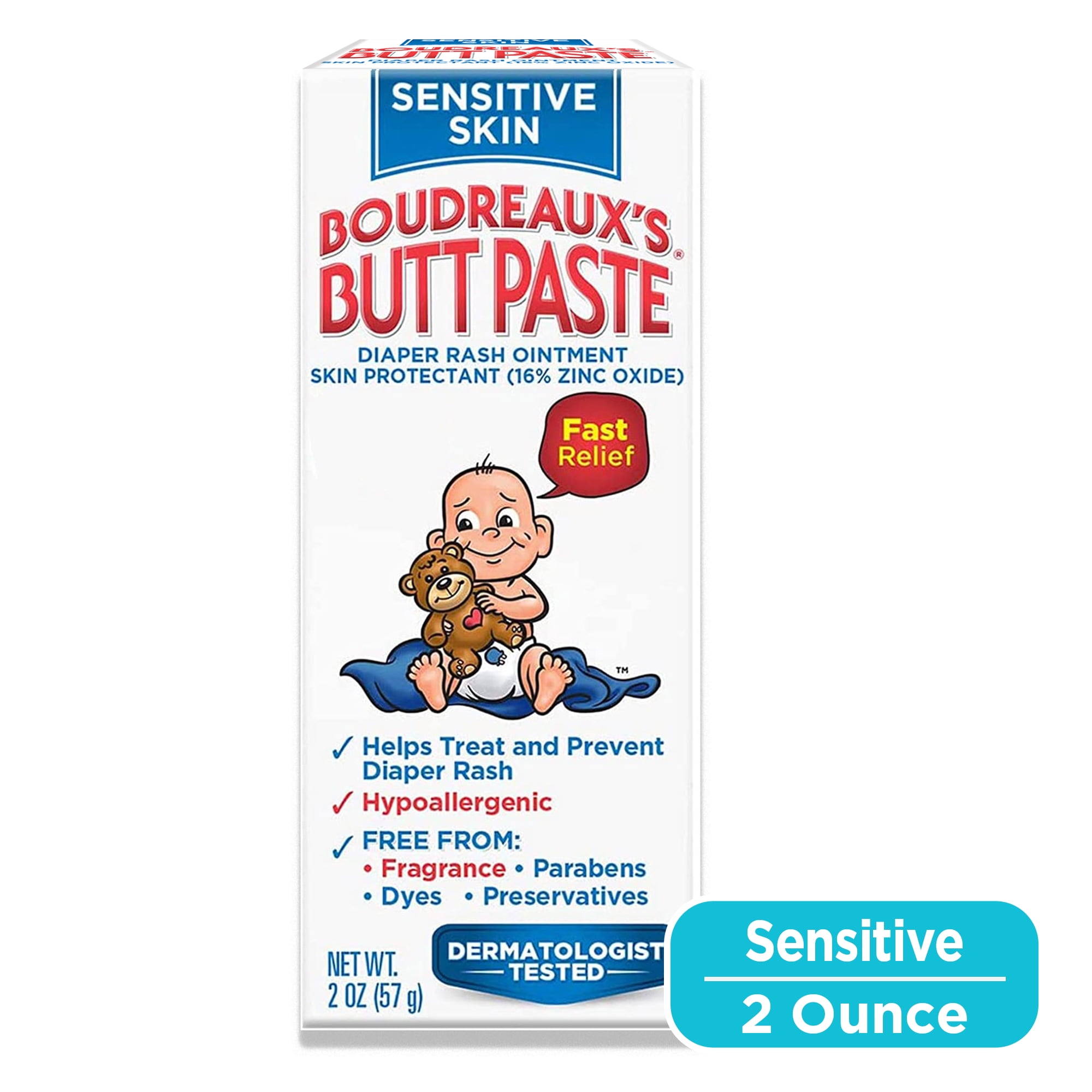 Boudreaux’s Butt Paste Diaper Rash Cream for Sensitive Skin with Zinc Oxide, Ointment for Baby, 2 oz