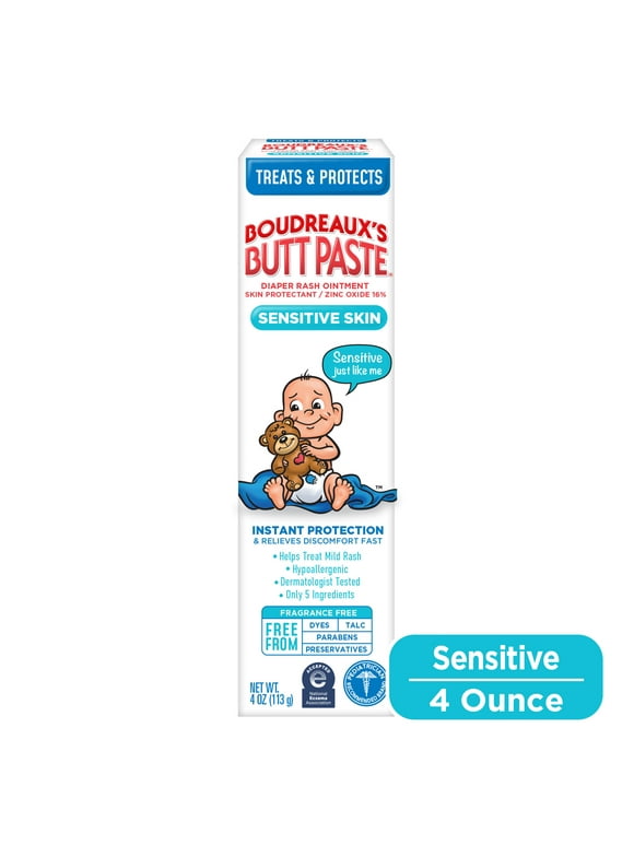 Boudreaux's Butt Paste for Sensitive Skin Diaper Rash Cream, Ointment for Baby, 4 oz Tube