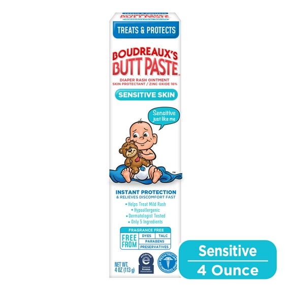 Boudreaux’s Butt Paste Diaper Rash Cream for Sensitive Skin with Zinc Oxide, Ointment for Baby, 4 oz