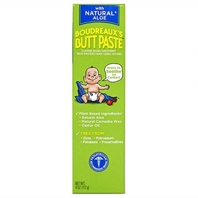 Boudreaux's Butt Paste with Natural* Aloe Diaper Rash Cream, Ointment for Baby, 4 oz Tube