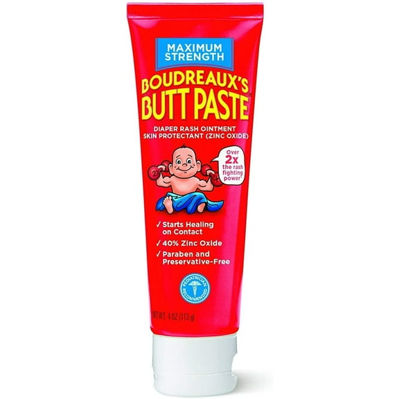 Boudreaux's Butt Paste Maximum Strength Diaper Rash Cream, Ointment for Baby, 4 oz Tube