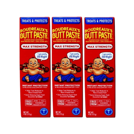 Boudreauxs Maximum Strength Butt Paste Diaper Rash Ointment - 4 Oz, 3 Pack