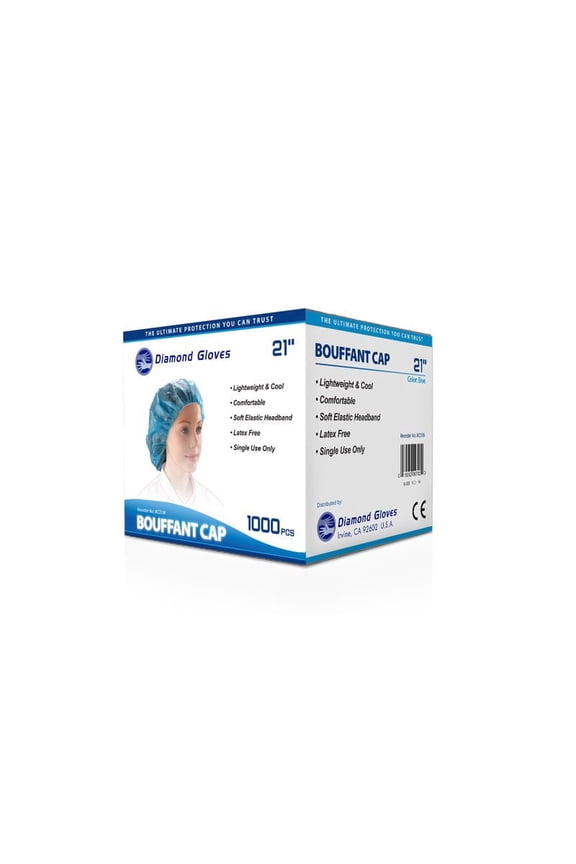 AP Medical Bouffant Caps Disposable Hair Covers – Spunbond Polypropylene, Case of 1000, 21" & 24" Blue/White