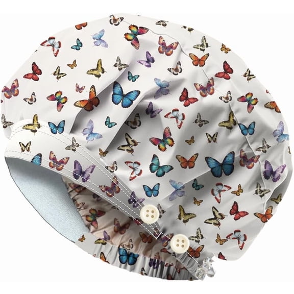Bouffant Hats Adjustable Working Caps Cotton Scrub Nursing Doctor Surgeon Cap With Button and Sweatband for Nurse diy Butterfly