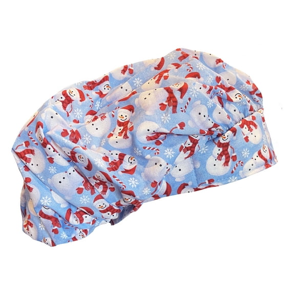Bouffant Holiday Christmas Jolly Snowman Scrub Cap