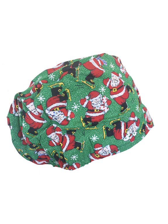 Bouffant Holiday Christmas Santa Skating Scrub Cap Hat Green